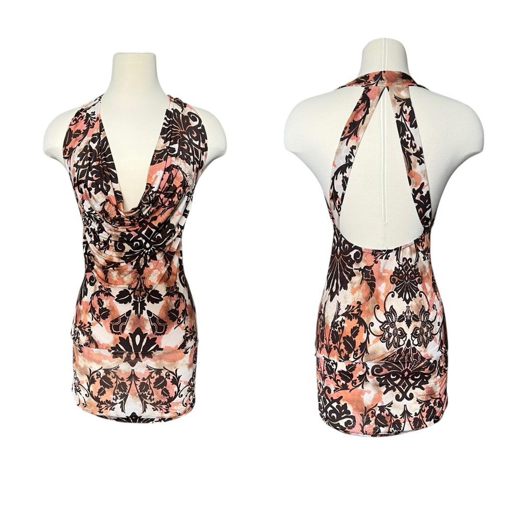 Charlotte Russe Y2K Bodycon Mini Dress Cowl Drop Neck Rugged Whimsigoth Coquette